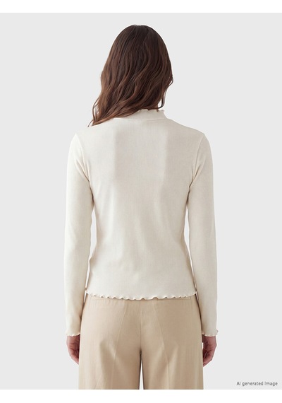 Lcw Modest Ekru Dik Yaka Kadın Fitilli Body