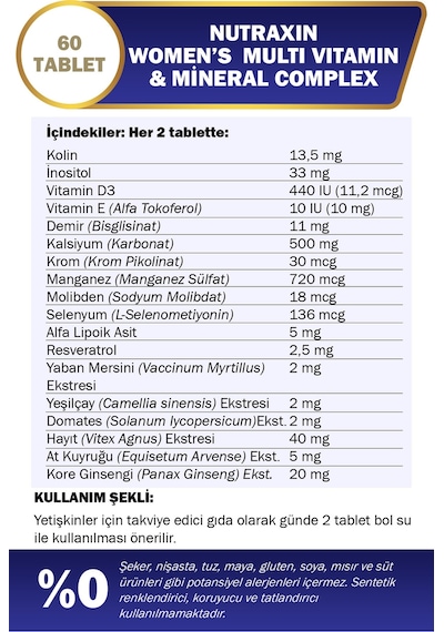 Nutraxin 2'li Multivitamin Kadın, Multivitamin & Mineral Complex