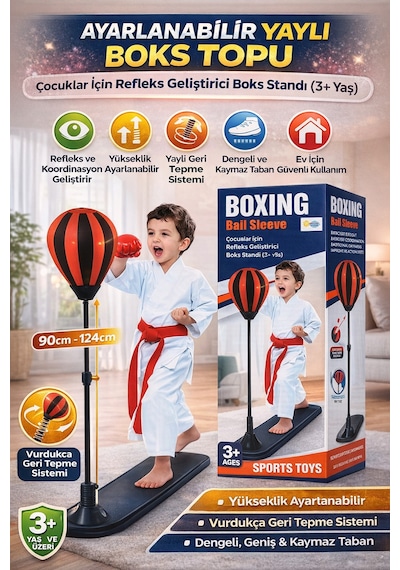 Ayarlanabilir Yaylı Boks Topu Çocuklar İçin Refleks Geliştirici Boks Standı 3+ Yaş