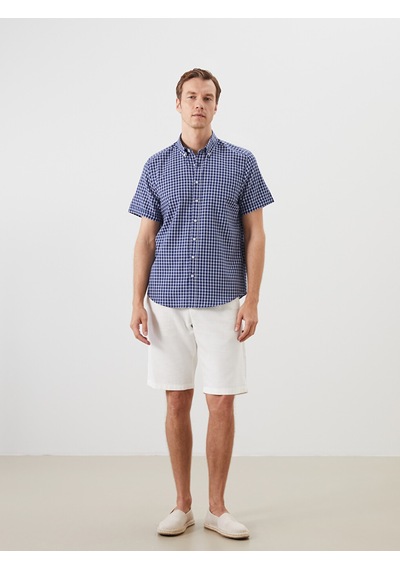 Lcwaıkıkı Classic Lacivert Regular Fit Kısa Kollu Ekose Oxford Erkek Gömlek