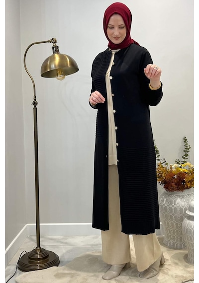 Rabia Şamlı Manolya Siyah Triko Hırka Çok Renkli