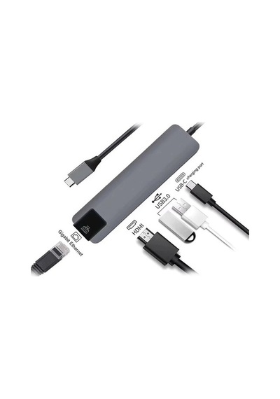 Type C To Pd+ssx2+hdtv+type C+rj45 Çevirici Adapter 5 Port