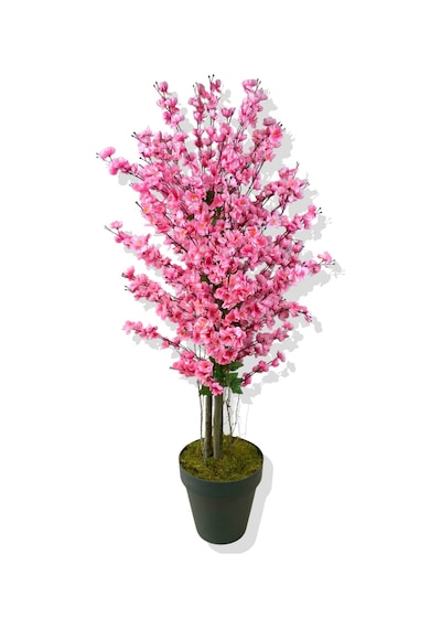 Cihan Çiçekçilik Yapay Ağaç Pembe Bahar Dalı 160 Cm Siyah Saksı Beyaz- Yeşil