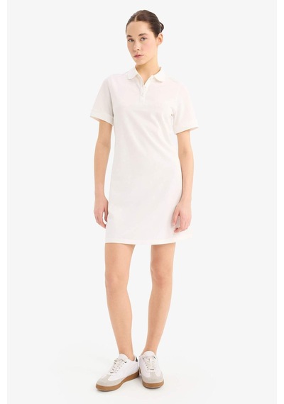 Defacto Polo Yaka Pike Kısa Kollu Mini Elbise D8273ax25spwt32 Beyaz-wt32