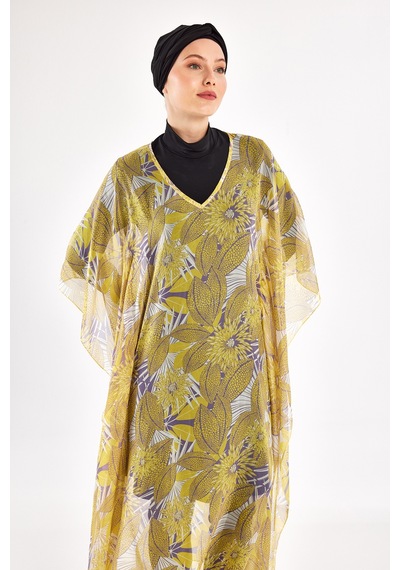 Adasea Uv Korumalı Mayo Üzerine Tek Pareo Kaftan 1705 Sarı Sarı