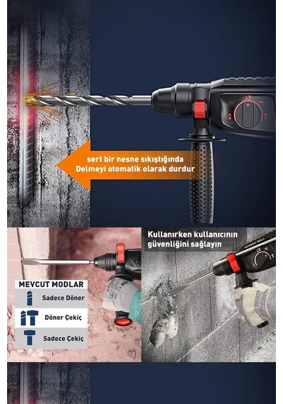 Tr 850w Sds Plus Kırıcı Delici Matkap Metal Şanzıman 2-28 Mm Delme Kapasitesi 3 Fonksiyonlu Darbeli Hilti B