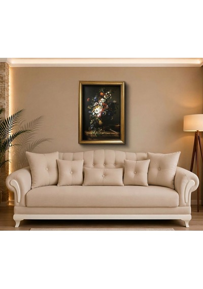 Klasik Gold Çerçeveli Barok Çiçek Natürmort Tablo Lüks Salon Oturma Odası Duvar Dekoru 60x80 Cm