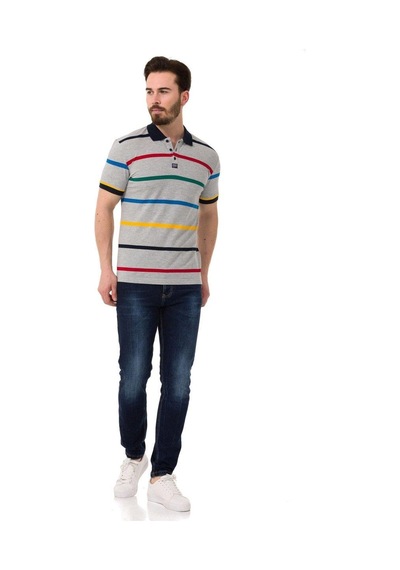 Cipo & Baxx Çizgili Polo Yaka Erkek Basic Tişört Ct749 Gre