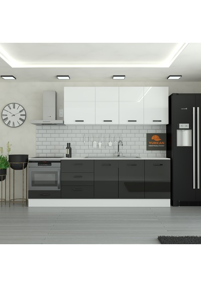 255 Cm Mutfak Dolabı Mdf Kapak Tezgah Dahil Yrkn255 99 Siyah