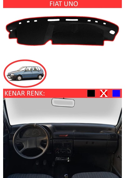 Guerrıno Torpido Koruma Halısı Siyah Kenar Renk Kırmızı Fiat Uno İle Uyumlu