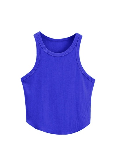 Liona Kadın Oval Etekli Mavi Renk Bisiklet Yaka Crop Top Bluz 001
