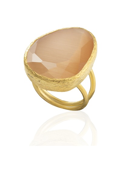 Kadir Jewellery 22 Ayar Altın Kaplama Kadın Fosil Taşlı Yüzük Turuncu