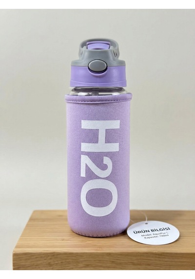 H2o Kılıflı Pipetli Cam Matara 500 Ml Lila