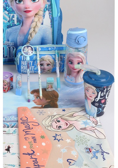 X Dekomus Lisanslı "ıce Queen Collection" Elsa Frozen Full Kırtasiye Seti Okul,kalem Ve Beslenme Çantası,beslenme Kabı,500 Ml Matara Seti Altın