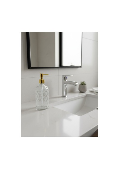 Buççin Online Mağaza Cam Sıvı Sabunluk 750 Ml Banyo & Mutfak İçin Şık Cam Sabun Dispanseri Cam Beyaz Çok Renkli