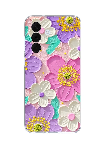 Samsung Galaxy A57 Uyumlu Mor Ve Pembe Papatya Baskılı Silikon Kılıf