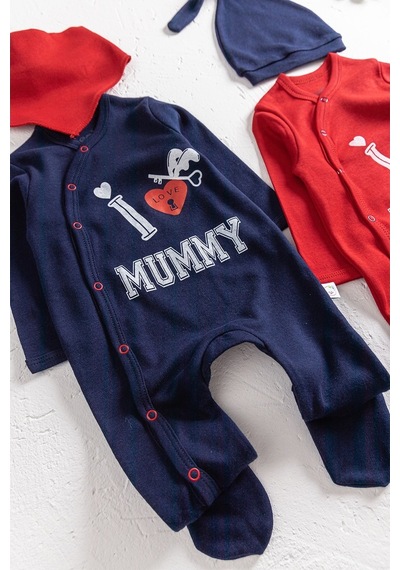 Babymod I Love Mummy Baskılı 2'Li Uzun Kollu Kız/Erkek Bebek Tulum Takım