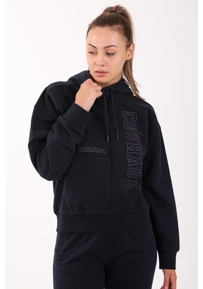 Maraton Sportswear Comfort Kadın Kapşonlu Uzun Kol Basic Lacivert Sweatshirt 21474-lacivert Lacivert