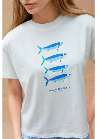Hiccup Baskı Detaylı Regular Fit Bisiklet Yakalı %100 Pamuklu T-shirt Maya Mavisi