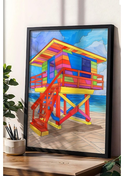 Renkli Cankurtaran Kulubesi Çerçeveli Tablo - Pop Art Poster Tablo