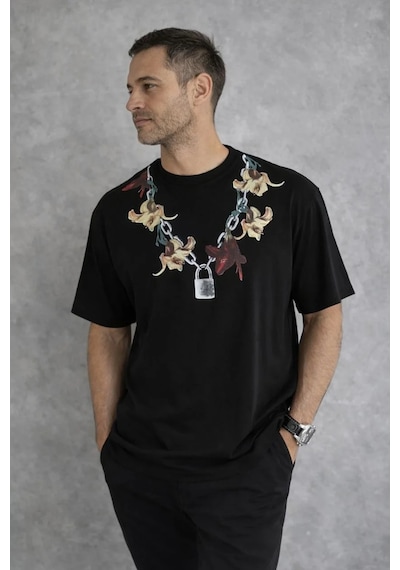 Erkek Baskılı T-shirt Kısa Kol Bisiklet Yaka Regular Fit Rahat Tişört - Siyah Siyah