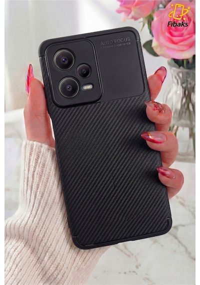 Fibaks Redmi Note 12 Pro 5G Uyumlu Kılıf Karbon Fiber Desenli Kamera Korumalı Renk Atmaz Kapak