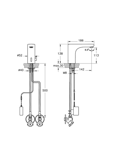 Artema Root Round Pilli - Çift Su Girişli Temassız Lavabo Bataryası