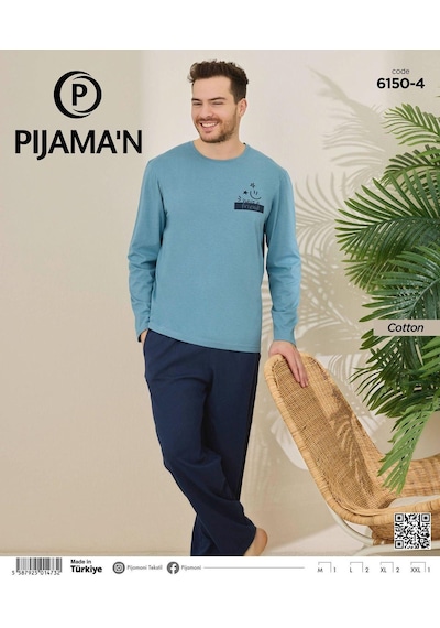 Pijamoni Erkek Pamuklu Bisiklet Yaka Uzun Kol İnce Pijama Takımı 6150/4 - 1 Adet Açık Mavi Pijamoni Erkek Pamuklu Bisiklet Yaka Uzun Kol İnce Pijama Takımı 6150/4 - 1 Adet Açık Mavi
