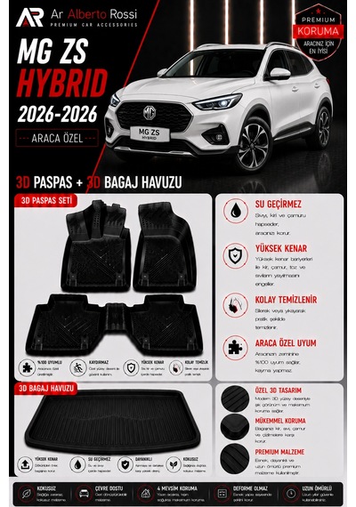 Mg Zs Hybrıd 2026-2026 Araca Özel 3d Paspas + 3d Bagaj Havuzu