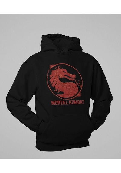 Sevbano Tasarım Mortal Kombat Baskılı Unisex Oversize Anime Hoodie Siyah