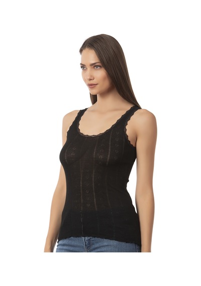 Özkan Underwear Özkan 23493 Kadın Transferli Ribana Esnek Yumuşak Kalın Askılı Atlet Siyah