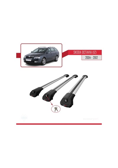 Skoda Octavia 1z 2004-2012 Arası İle Uyumlu Ace-1 Ara Atkı Tavan Barı Gri 3 Adet Bar