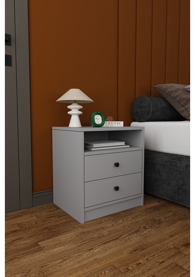 Modern 2 Çekmeceli Komodin Şifonyer %100 Mdf Çok Amaçlı Organizer Kmd04 Kül Gri