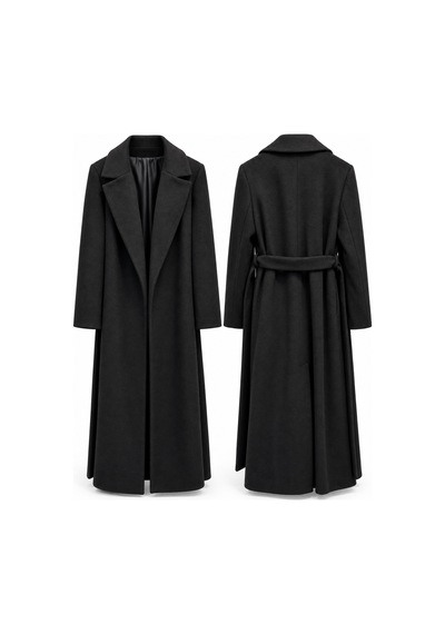 Lale Butik Kuşak Detaylı Kaban 14334 Siyah