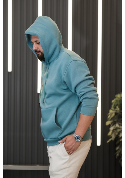 Kapşonlu 3 İplik Kalın İçi Polarlı Oversize Kangru Cepli Erkek Sweatshirt Petrol Mavisi Kapşonlu 3 İplik Kalın İçi Polarlı Oversize Kangru Cepli Erkek Sweatshirt Petrol Mavisi