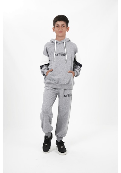 Haykids Erkek Çocuk İki İp Kumaş Baskılı Kapüşonlu Eşofman Takımı Gri