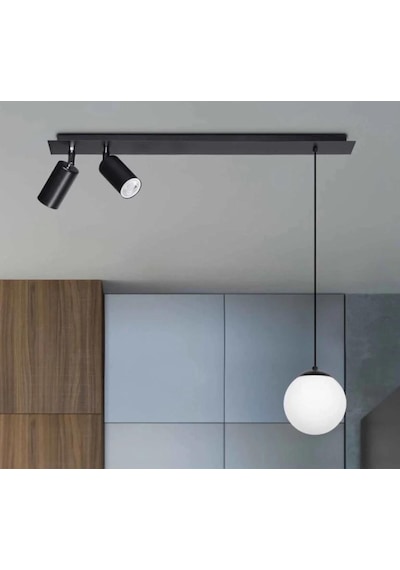 Rsylight Retro Masa Üstü 3 Lü 180derce Ledli Beyaz Opal Camlı Sarkıt Led Spot Günışığı Ampüllü Siyah