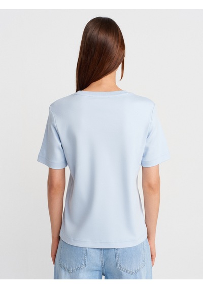 Dilvin 31763 Bisiklet Yaka T-shirt-açık Mavi Açık Mavi