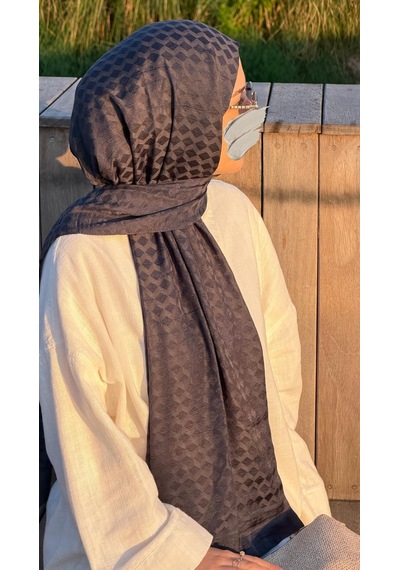 Qalortex Scarf Premium Pamuklu Jakar Şal-antrasit