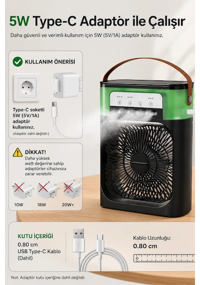Blic Bwfn10 Siyah Sulu Fan Masa Üstü Mini Klima Vantilatör Nemlendiricili Soğutucu Fan 600ml