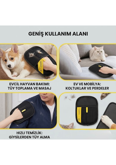 Evcil Hayvan Tüy Toplama Eldiveni - Kedi Köpek Tüy Temizleme Aparatı - Yıkanabilir Pratik Yüzey Temizleyici