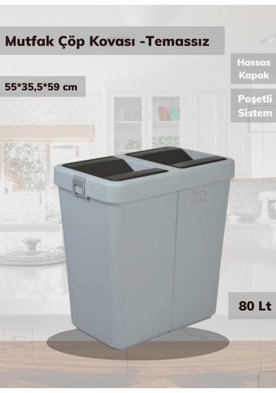 Çöp Kovası Bas Çek Mutfak Banyo Çöp Kutusu Gri 80 Litre Gri