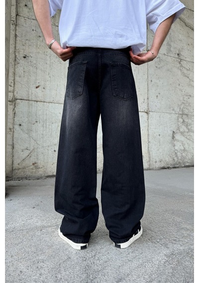 Flaw Çizgili Super Baggy Jean Siyah Siyah