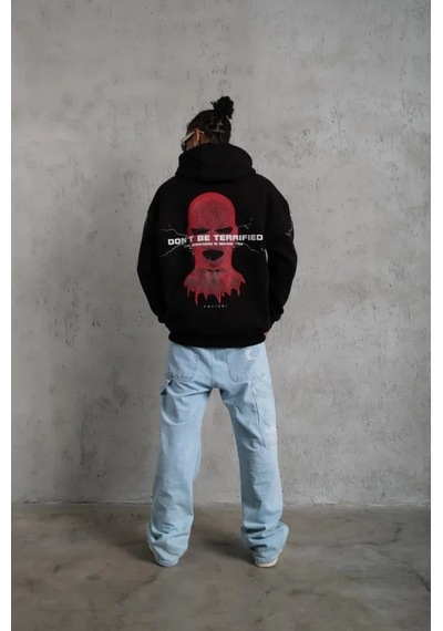 Veraura Lifestyle Erkek Maske Baskılı Kapüşonlu Sweat - Siyah