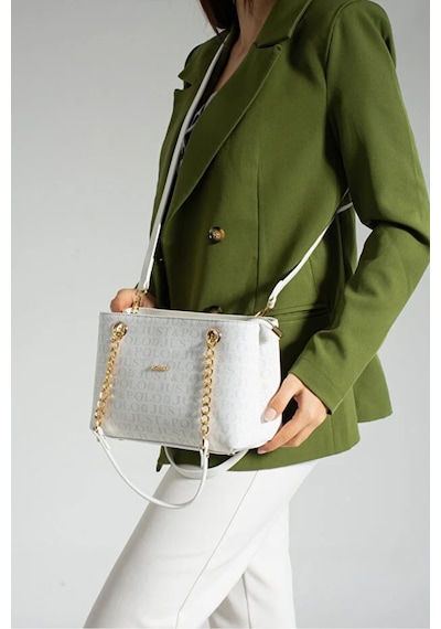 Just Polo Kadın Orta Boy Zincir Detaylı Ayarlanabilir Askılı Şık El & Omuz Çantası Shoulder Bag Beyaz