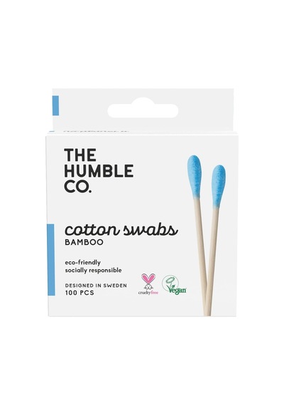 The Humble Co. - Humble Brush Swabs - Blue, Bambu Kulak Çubuğu Mavi, Çevre Dostu Pamuklu Kulak Çubukları, Plastik İçermeyen Ambalaj, Doğal Renkli Pamuktan Kulak Çubukları 50 x 22