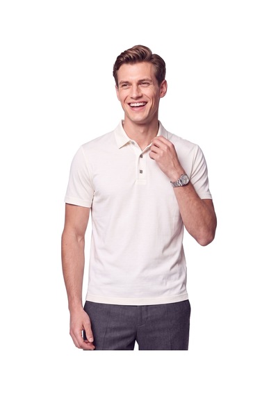 Efor Slim Fit Modal Kumaş Ekru Çıtçıtlı Polo Yaka Tişört Ts 923