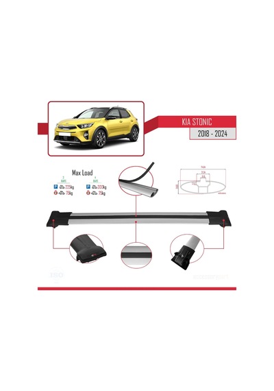 Kia Stonic 2018 Ve Sonrası İle Uyumlu Fly Model Ara Atkı Tavan Barı Gri 3 Adet Bar