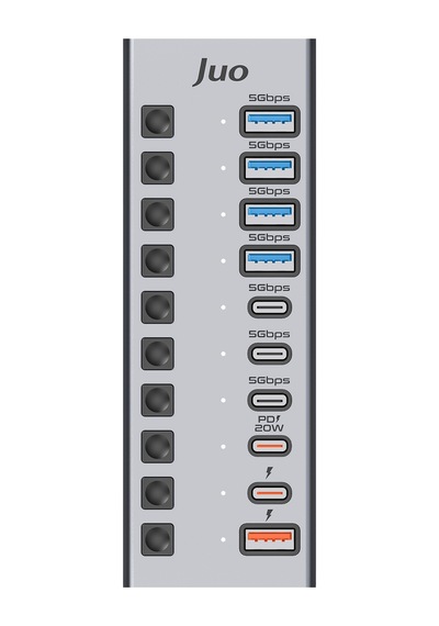 Juo Usb-a 10 Portlu Anahtarlı 5 Usb-a 5 Type-c 5gbps Pd Hızlı Şarj Destekli Usb 3.1 Çoklayıcı Dönüştürücü Hub