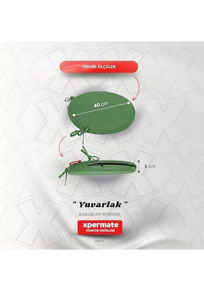 Yuvarlak Sandalye Minderi Bağcıklı Yıkanabilir Sünger Minder Su Yağ İtici Mutfak Balkon Bahçe Tabure Minderi 40 Cm Yeşil Çok Renkli